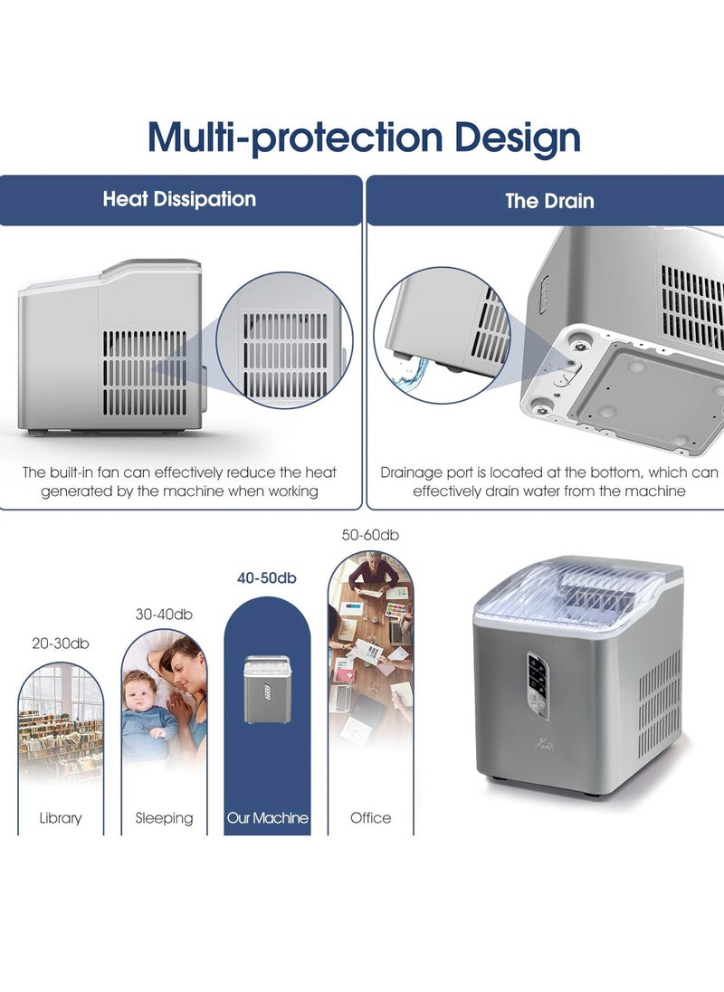 Enveix - Automatic Ice Maker, 9 Cubes Ready in 6 Mins, 12Kg In 24 Hours, 1.5 L, Self- Cleaning, Two Size Ice Cube, LED Control Panel, Scoop Included - Image 1