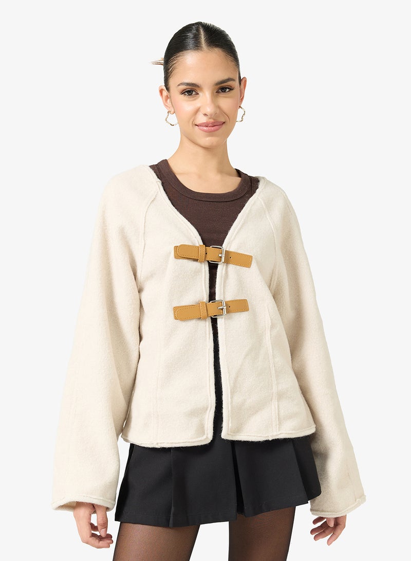 Ginger Structured Longline Jacket with Buckle Detail - Image 1