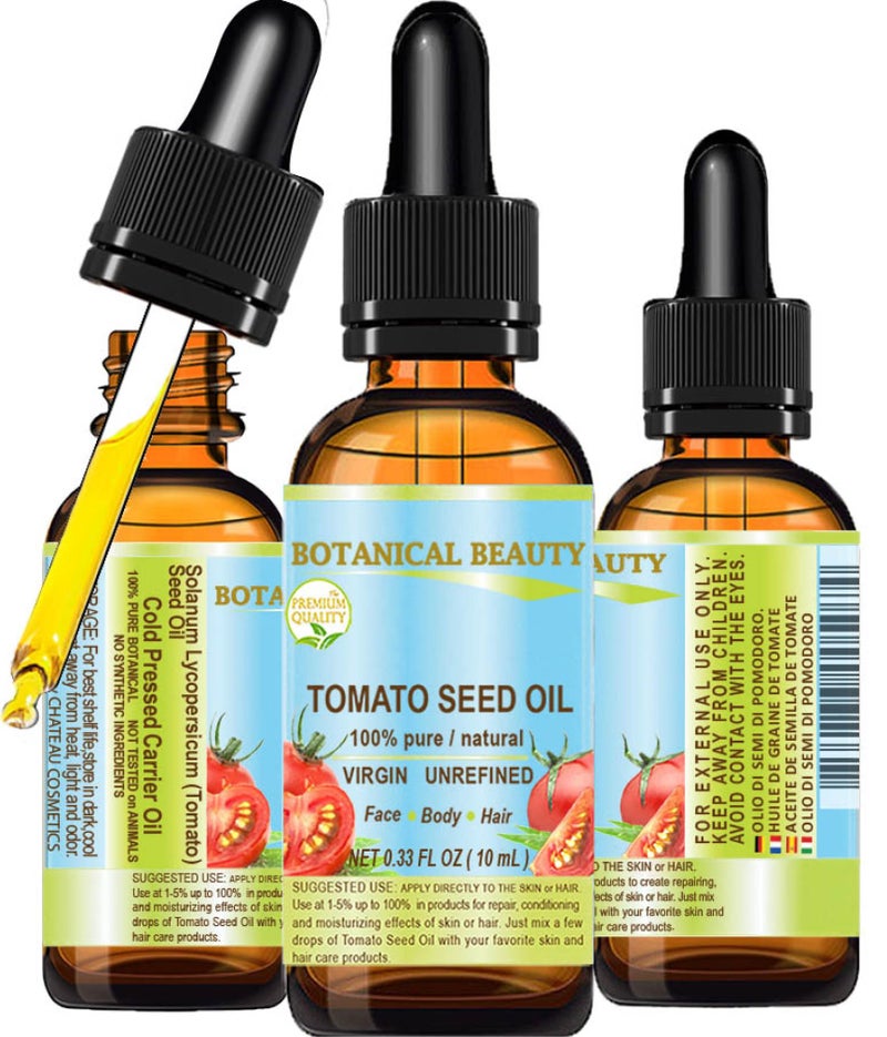 Botanical Beauty TOMATO SEED OIL 100% Pure Natural Virgin Unrefined Cold-pressed Carrier Oil for Face, Skin, Body, Hair, Lip, Nails. Rich in Vitamin E, Lycopene (0.33 Fl Oz) - Image 1