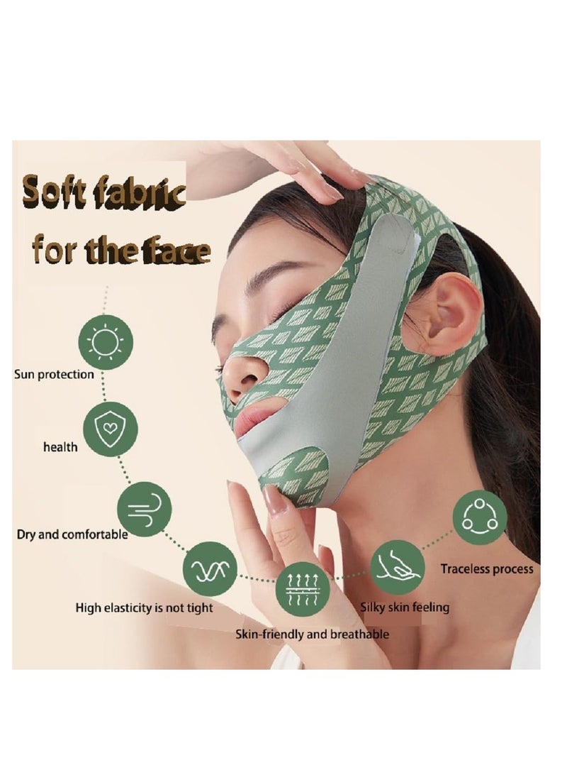 Contouring Face Mask, Line Shaping Lifting Belt, Adjustable Jawline Lift Tape, Enhancer Face Patch Firming, Tightening Skin, Chin Up Sculpting, Chin Double Bandage Lifting Tightening Mask, Green - Image 3