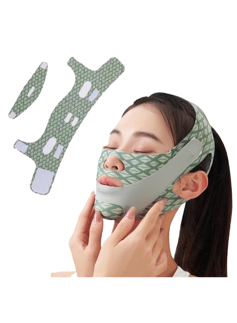Contouring Face Mask, Line Shaping Lifting Belt, Adjustable Jawline Lift Tape, Enhancer Face Patch Firming, Tightening Skin, Chin Up Sculpting, Chin Double Bandage Lifting Tightening Mask, Green - Image 1