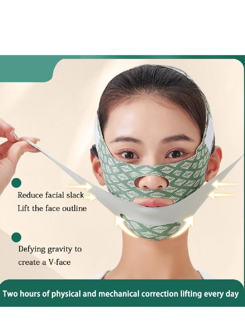 Contouring Face Mask, Line Shaping Lifting Belt, Adjustable Jawline Lift Tape, Enhancer Face Patch Firming, Tightening Skin, Chin Up Sculpting, Chin Double Bandage Lifting Tightening Mask, Green - Image 2