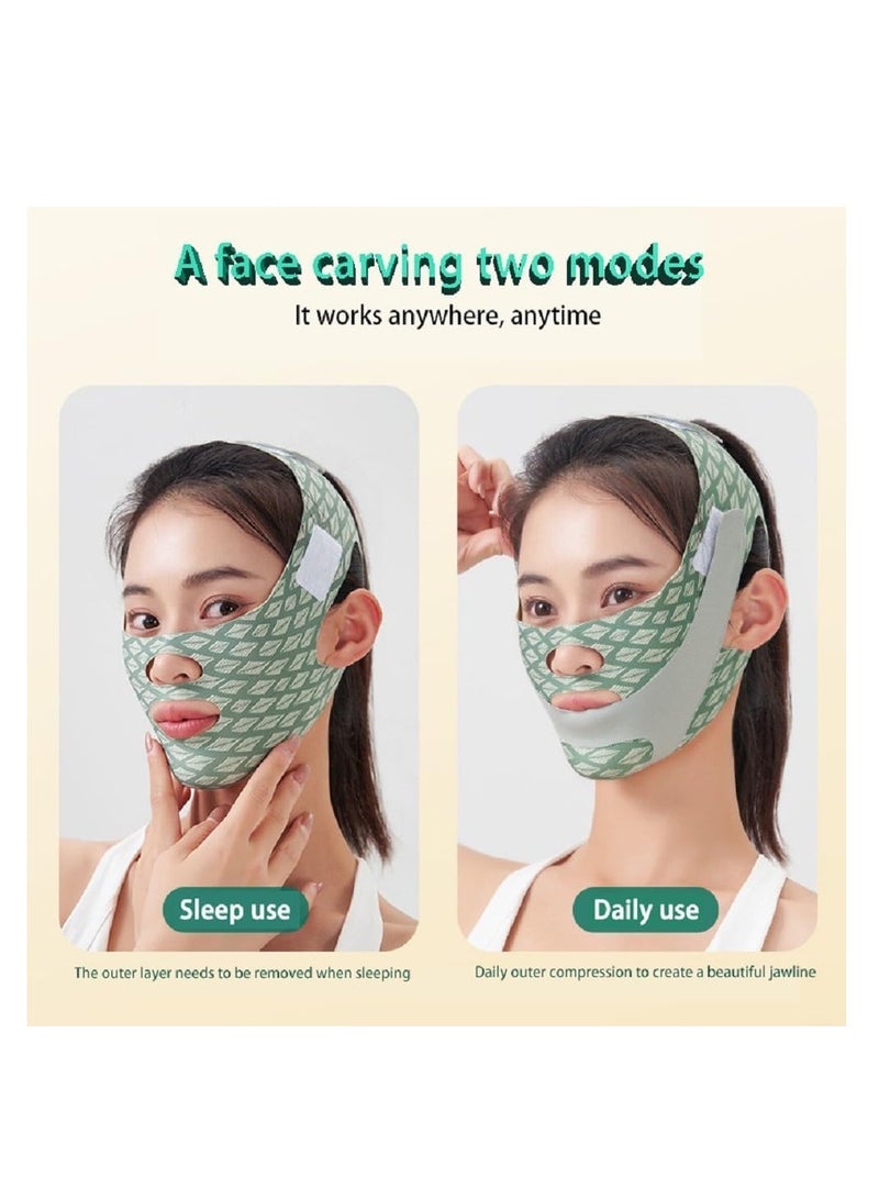 Contouring Face Mask, Line Shaping Lifting Belt, Adjustable Jawline Lift Tape, Enhancer Face Patch Firming, Tightening Skin, Chin Up Sculpting, Chin Double Bandage Lifting Tightening Mask, Green - Image 5