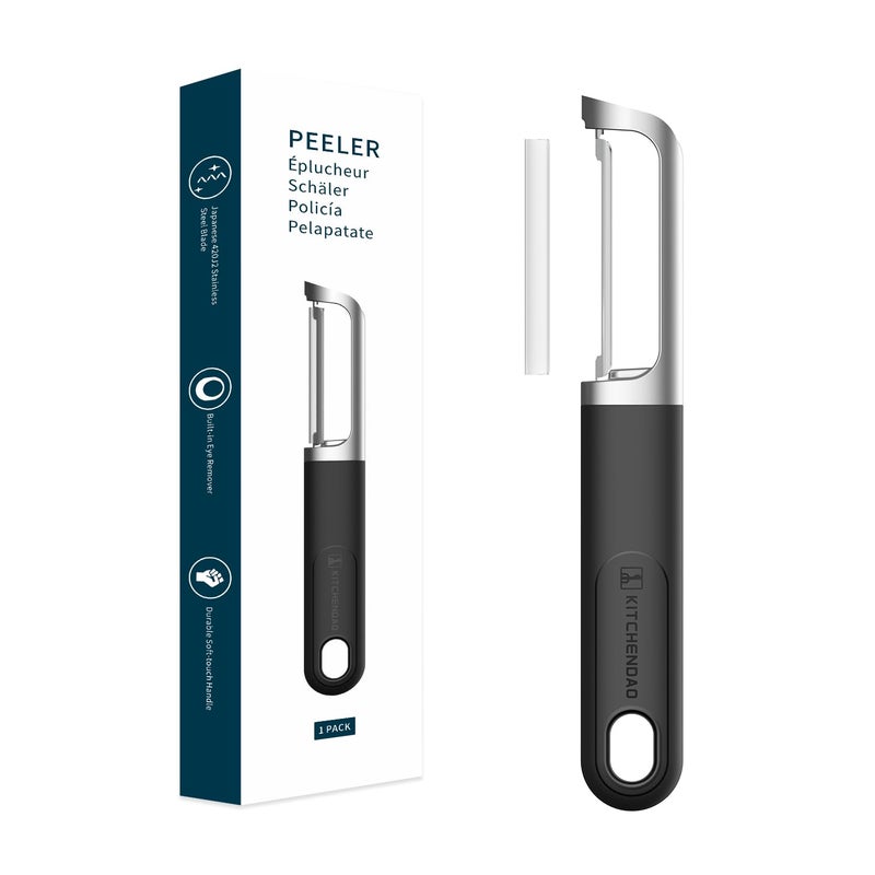 KITCHENDAO Swivel Vegetable Potato Peeler for Kitchen Durable Japanese 420J2 Stainless Steel Sharp Dual Blade Builtin Eye Remover Ergonomic SoftTouch Handle Dishwasher SafeBlack