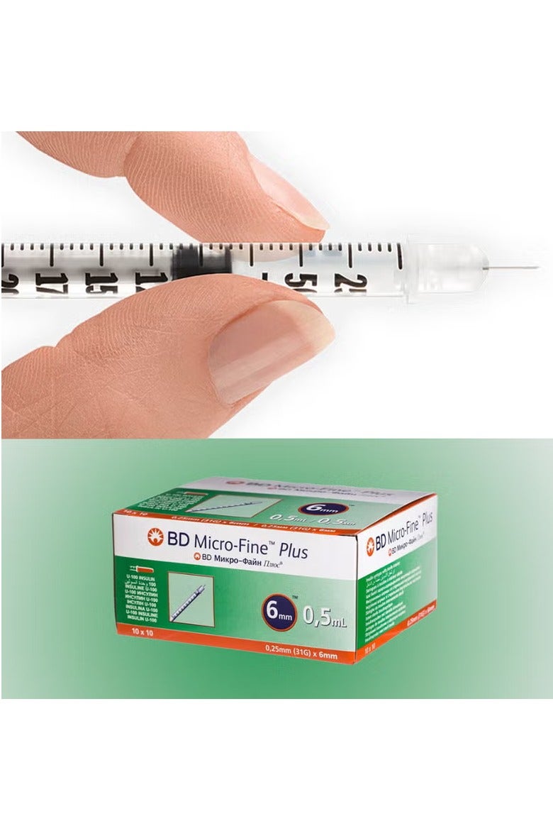 BD Micro-Fine حقنة إنسولين ميكرو-فاين بلس 0.5 مل 31Gx6mm 100 قطعة - Image 2