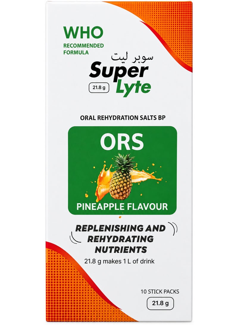 Super Lyte Oral Rehydration Salts BP – Pineapple Flavour, 10 Stick Packs