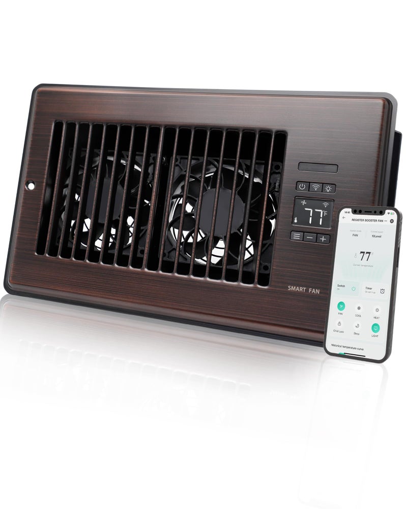 Super Quiet Register Booster Fan for 6 x 10 Register Holes Smart Register Vent with Dual Intelligent Thermostat and WIFI App Control Heating Cooling AC Vent Fan ORB