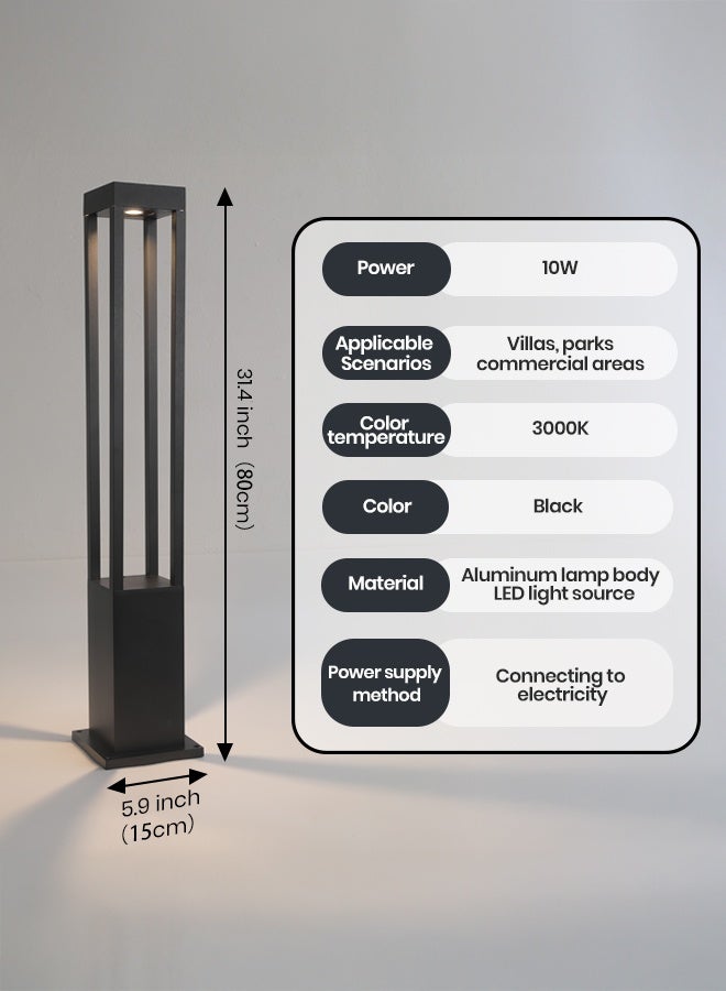 YATAI LIGHTING Black LED Outdoor Bollard Light - 80cm Modern Waterproof Garden Pathway Lamp with 10W Warm White 3000K LED, IP65 Rated Landscape Post Light for Villas, Parks, and Commercial Areas - Image 3