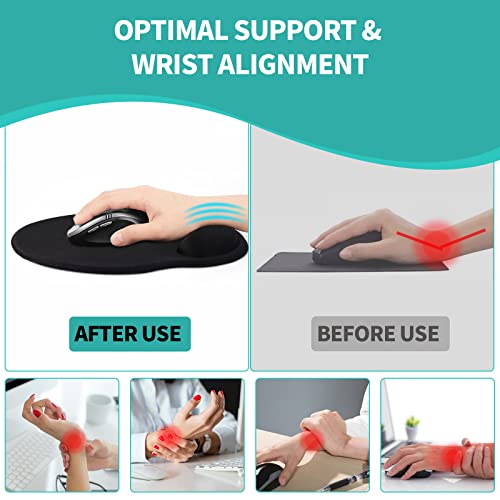 eulps Mouse Pad with Wrist Rest, Comfortable Computer Mousepad with Gel Wrist Support Smooth Surface and Non-Slip PU Base for Pain Relief, Laptop, Office & Home (Black) - Image 4