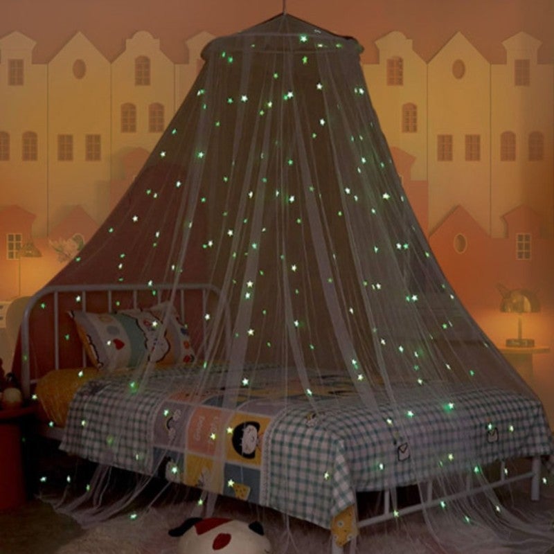 Luminous fluorescent dome mosquito net bed mantle foldable free installation princess dormitory luminous star mosquito net - Image 4