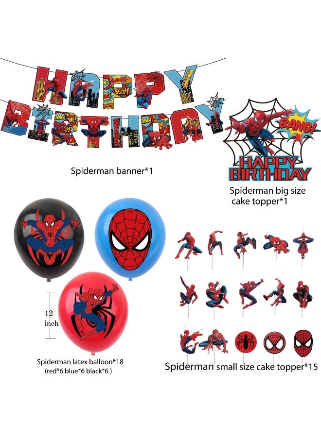 S-Quality Spider-Man Party Decoration Set – 18 Balloons, Banner with String, Large Cake Topper, 15 Cupcake Toppers & Accessories - Image 2