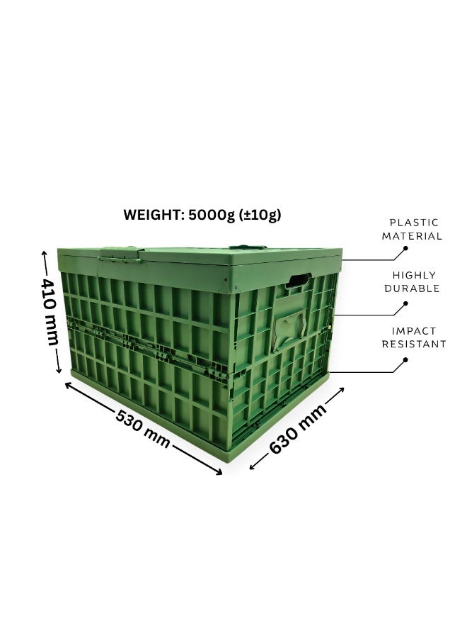 SNH Folding Storage Crate with Lid | Collapsible Plastic Box Container with Handles | Stackable Organizer for Vegetables, Fruits, Kitchen, Garage, Bathroom, Office & Home Storage - Image 1