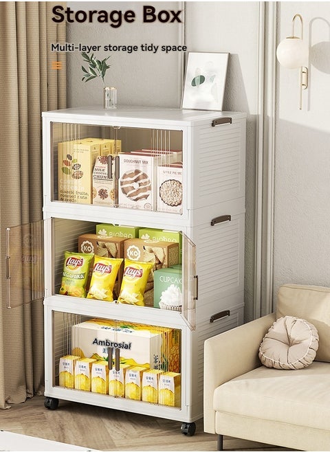 3 Tier Plastic Organization Cabinet with Lids, Stackable Storage Containers with Wheels, Folding Storage Boxes, Collapsible Storage Bins, Multi-Purpose Folding Storage Containers for Home and Office