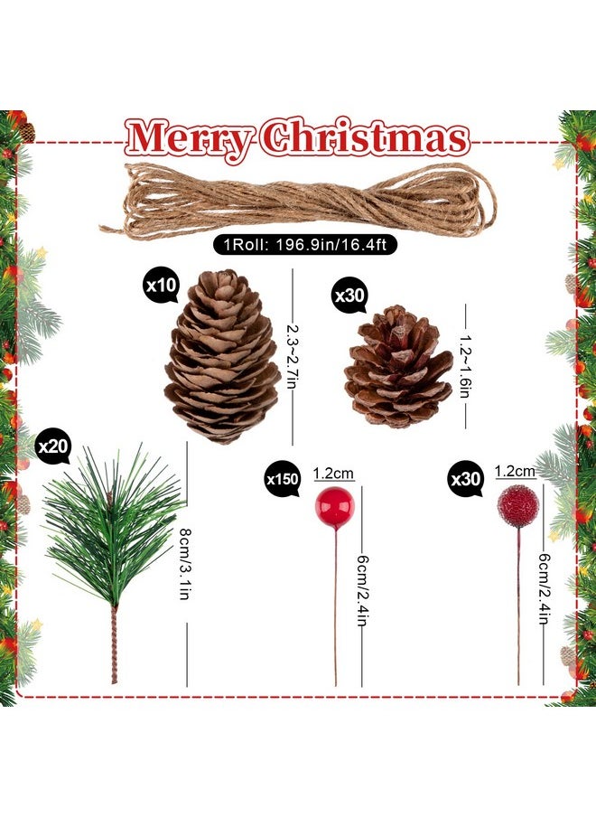 Whaline Whaline 241Pcs Christmas Wreath Making Decoration Artificial Pine Cone Red Berry Picks Fake Natural Pinecones Branches Xmas Tree Ornament Vase Filler Wreath Bulk Decor for Christmas Winter Party  - Image 2