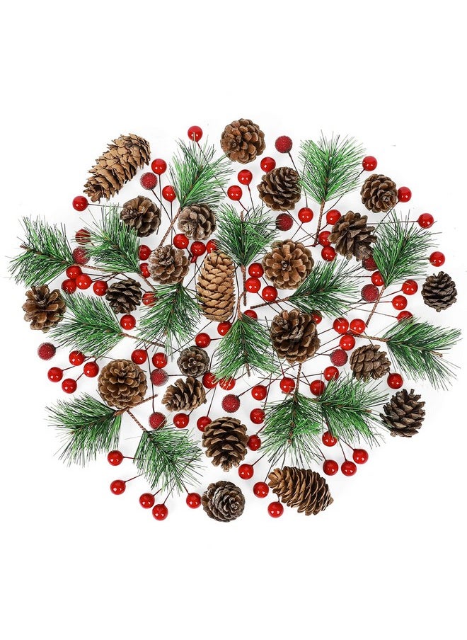 Whaline Whaline 241Pcs Christmas Wreath Making Decoration Artificial Pine Cone Red Berry Picks Fake Natural Pinecones Branches Xmas Tree Ornament Vase Filler Wreath Bulk Decor for Christmas Winter Party  - Image 1