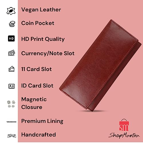 ShopMantra Wallet for Woman | Stylish Cherry Colored Long Bi-Fold Purse with Card Slots | Classic Faux Leather Women's Wallet - Image 2