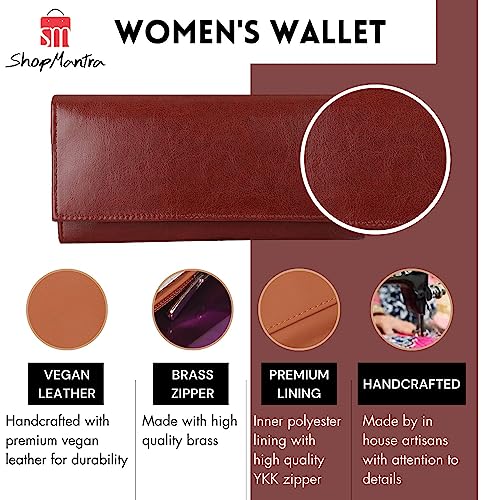 ShopMantra Wallet for Woman | Stylish Cherry Colored Long Bi-Fold Purse with Card Slots | Classic Faux Leather Women's Wallet - Image 5