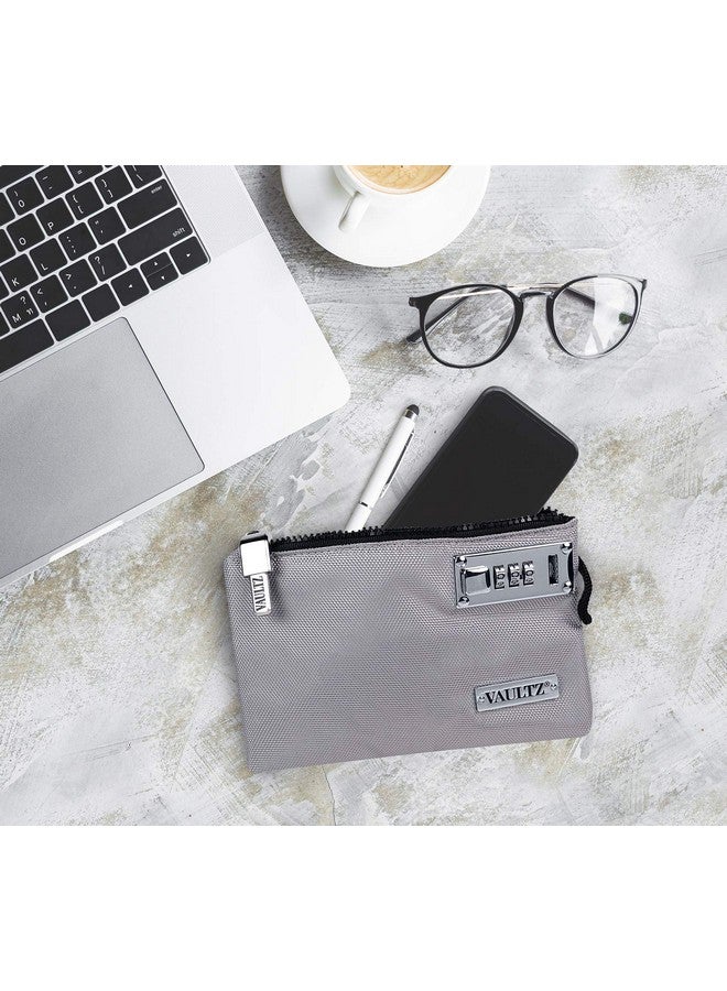 فولتز حقيبة نقود مع قفل مقاس 5 × 8 بوصات للرجال والنساء، حقيبة إكسسوارات للقفل النقدي والودائع البنكية، محفظة طبية للهاتف وبطاقات الائتمان، رمادي - Image 5