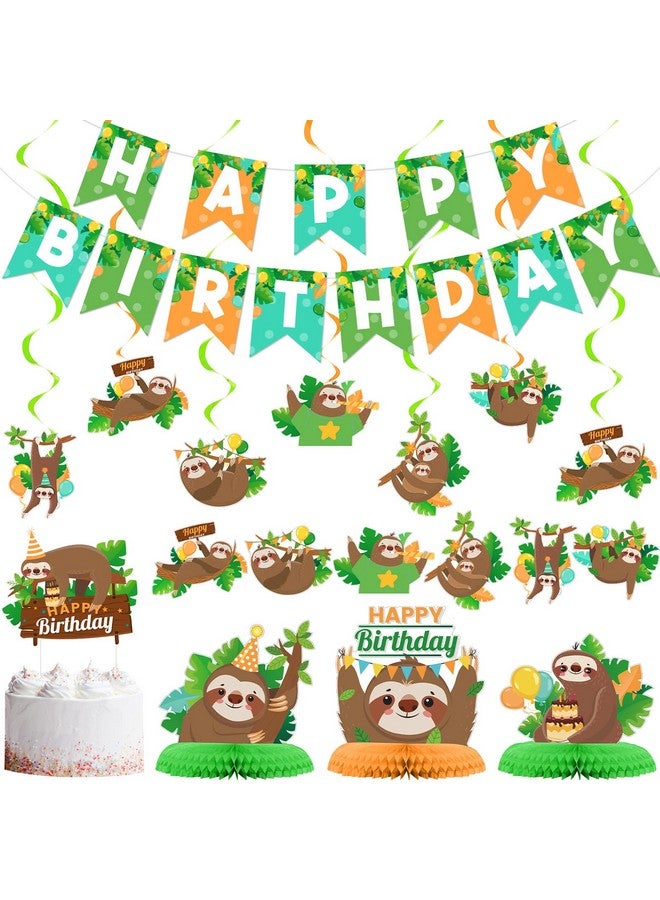 Nezyo Sloth Birthday Party Decorations Set Sloth Theme Happy Birthday Banner Cake Toppers And 3 Pieces Sloth Honeycomb Table Centerpiece For Baby Shower Birthday Party - Image 1