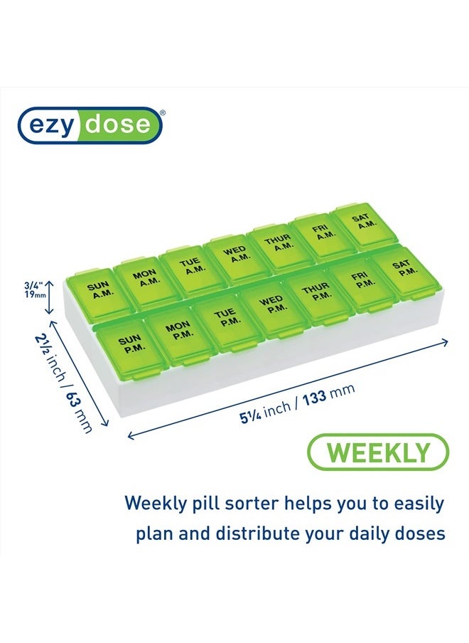 Ezy Dose Ezy Dose Weekly (7-Day) AM/PM Pill Organizer, Vitamin Case, and Medicine Box, Medium Compartments, 2 Times a Day, Green, 67375GAMT  - Image 2