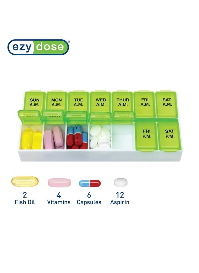 Ezy Dose Ezy Dose Weekly (7-Day) AM/PM Pill Organizer, Vitamin Case, and Medicine Box, Medium Compartments, 2 Times a Day, Green, 67375GAMT  - Image 3
