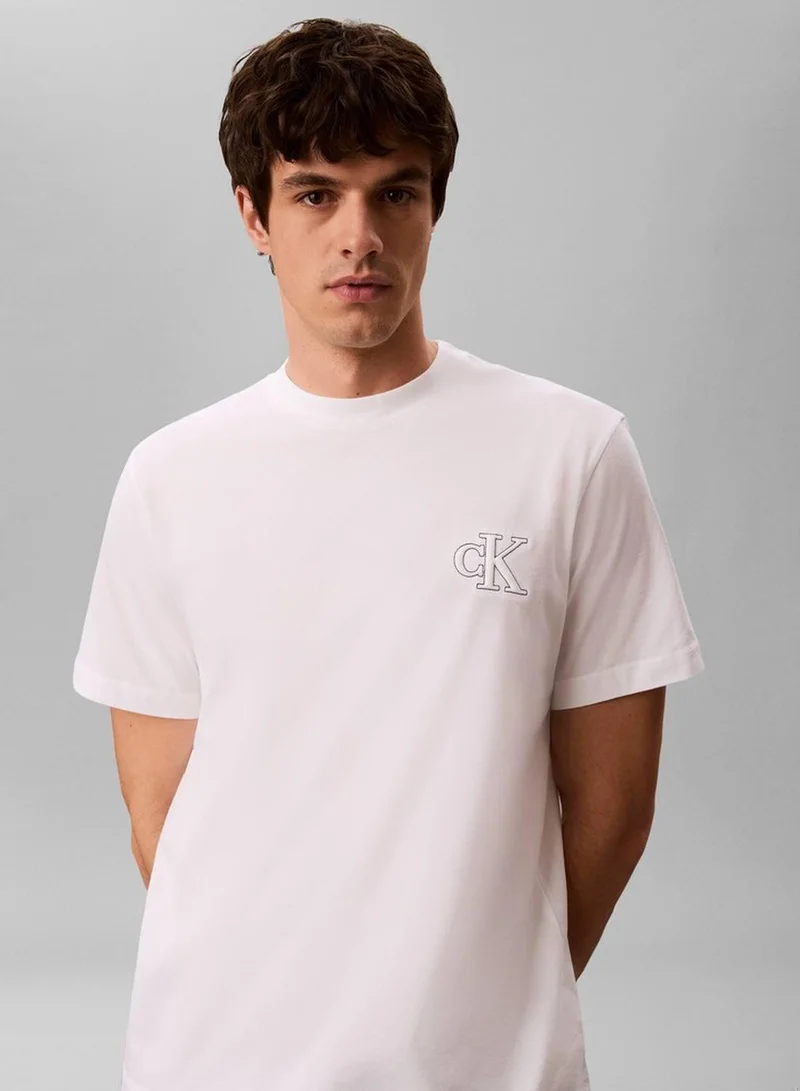 Calvin Klein Jeans Bright White Relaxed Embossed Logo T-shirt for Men | Best Price UAE