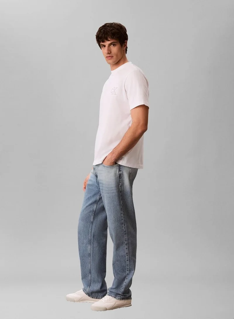 Calvin Klein Jeans Bright White Relaxed Embossed Logo T-shirt for Men | Best Price UAE