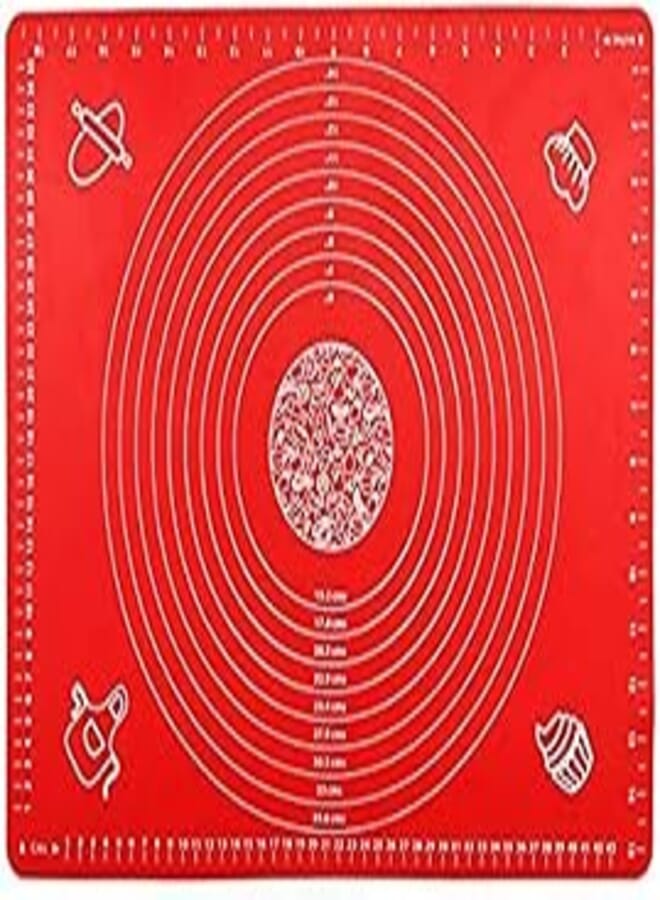 Extra Large Silicone Baking Mat for Pastry Rolling with Measurements, Liner Heat Resistance Table Placemat Pad Pastry Board, Reusable Non-Stick Silicone Baking Mat for Housewife (red)
