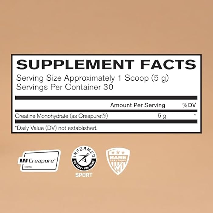 BARE PERFORMANCE NUTRITION, BPN Pure Creatine Monohydrate Powder by Creapure, 5g of Creatine per Serving, Supports Muscle Growth, Unflavored Creatine Powder, 30 Servings - Image 2