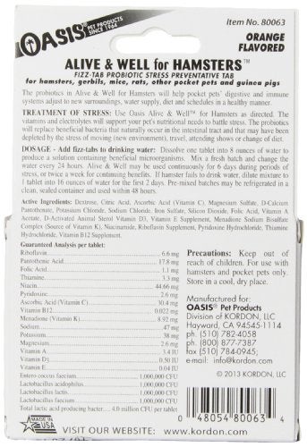 OASIS No 80063 Alive and Well, Stress Preventative and Pro-Biotic Tablets for Pocket Pets - Image 2