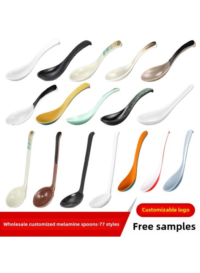 Melamine Imitation Porcelain Soup Spoon Plastic Commercial Noodle Restaurant Small Spoon Rice Spoon Spicy Hot Soup Powder Long Handle Spoon Restaurant Porridge Spoon-Color:Melamine Spoon-Specifications:AA7559 Jade Lotus  - Image 2