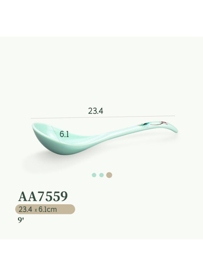 Melamine Imitation Porcelain Soup Spoon Plastic Commercial Noodle Restaurant Small Spoon Rice Spoon Spicy Hot Soup Powder Long Handle Spoon Restaurant Porridge Spoon-Color:Melamine Spoon-Specifications:AA7559 Jade Lotus  - Image 1