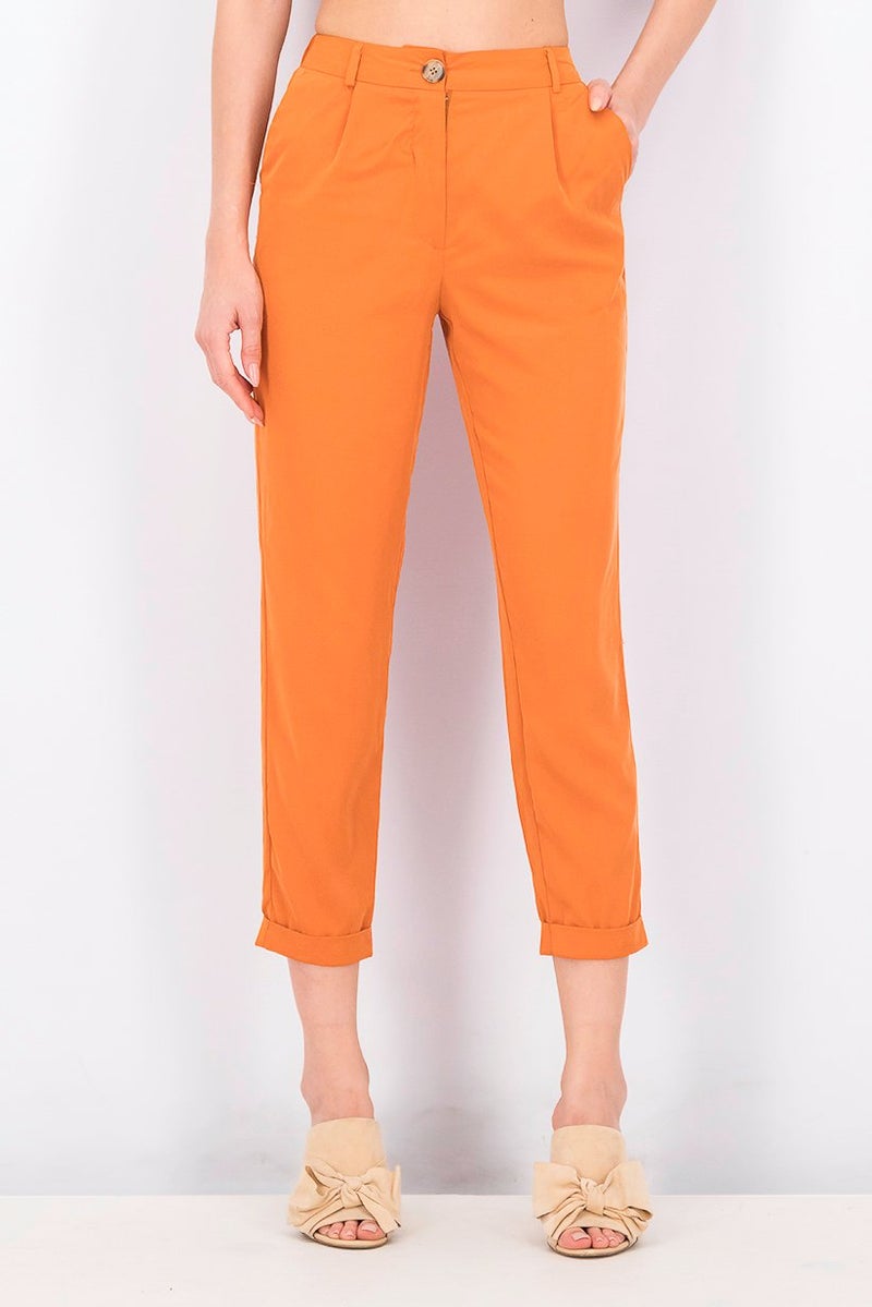 Mohito Women Mid Rise Solid Trouser, Orange - Image 1
