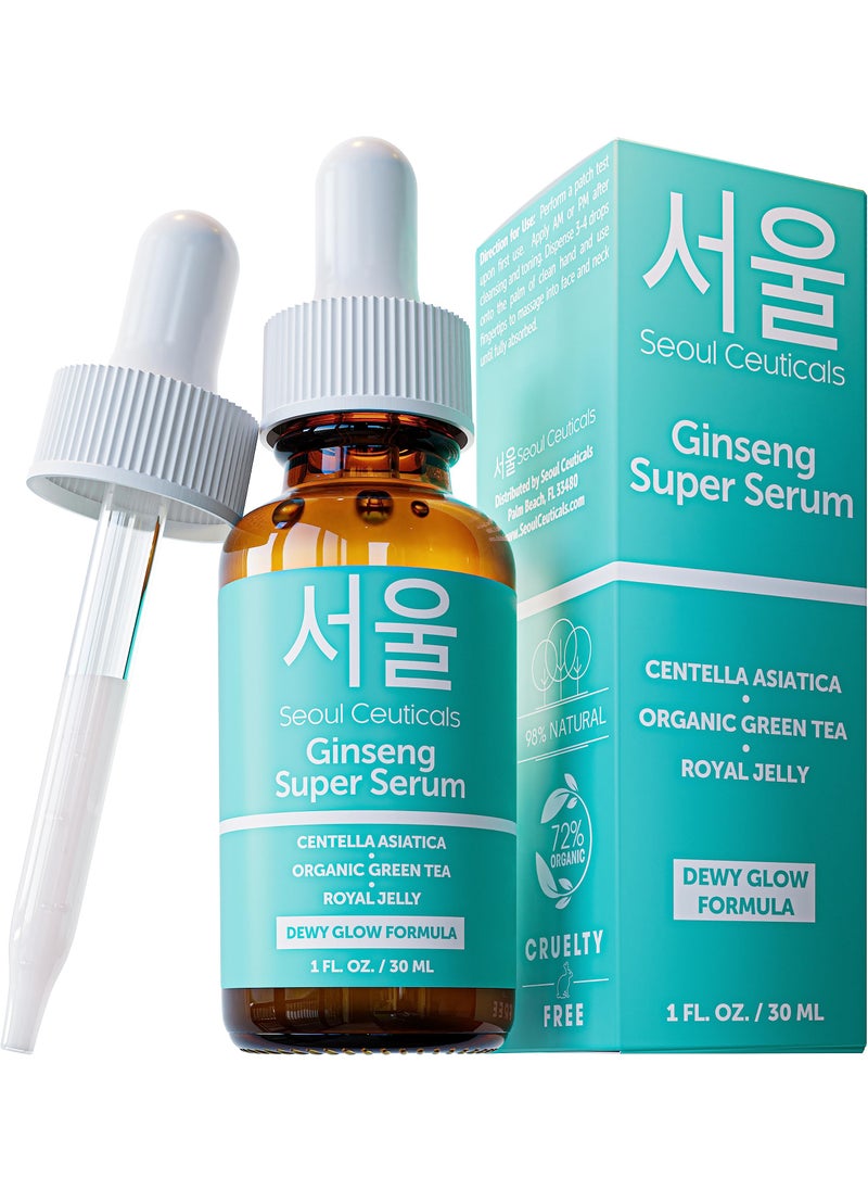 seoulceuticals SeoulCeuticals Korean Skin Care Ginseng Serum - K Beauty Skincare with Green Tea + Centella + Royal Jelly - Cruelty Free & Organic for Dewy Glow 1oz 