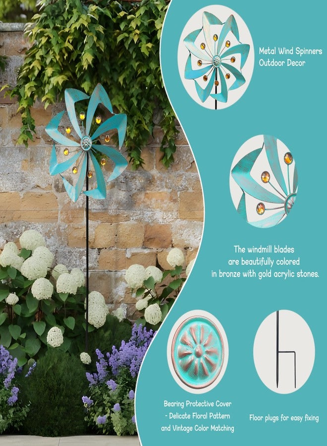 Senflame Wind Spinners Outdoor, 12 inch Wind Sculptures & Spinners, Metal Kinetic Wind Spinner, Decorative Pinwheels Large Wind Spinners for Yard and Garden Decor,Green - Image 3