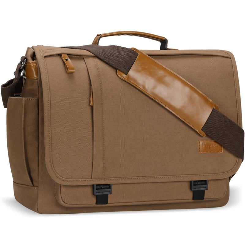 ESTARER Messenger Bag 17173 Inch Mens Computer Bag Waterresistant Canvas Laptop Shoulder Bag for Travel Work College Brown