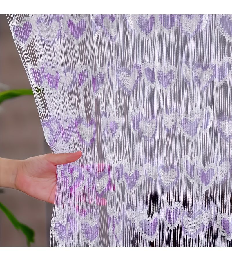 1pc 78.74 X 39.37 Inch Green And White Gradient Romantic Heart Pattern Curtain For Valentine S Day Wedding Bedroom Dress Up Partition Curtain Without Rods - Image 1