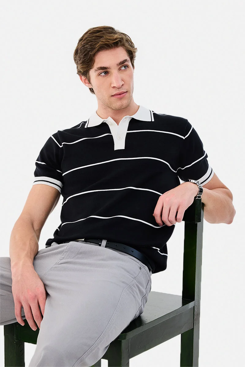 SNITCH Flat Knit Stripes Polo T-Shirt