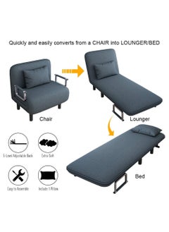 XiuWoo Convertible Chair Bed, Tri-Fold Sofa Bed with Adjustable Backrest & Pillow, Leisure Chaise Lounge Couch with Sturdy Steel Frame for Home & Office, Comfortable Sleeper Chair 65 * 190cm Blue  - Image 4
