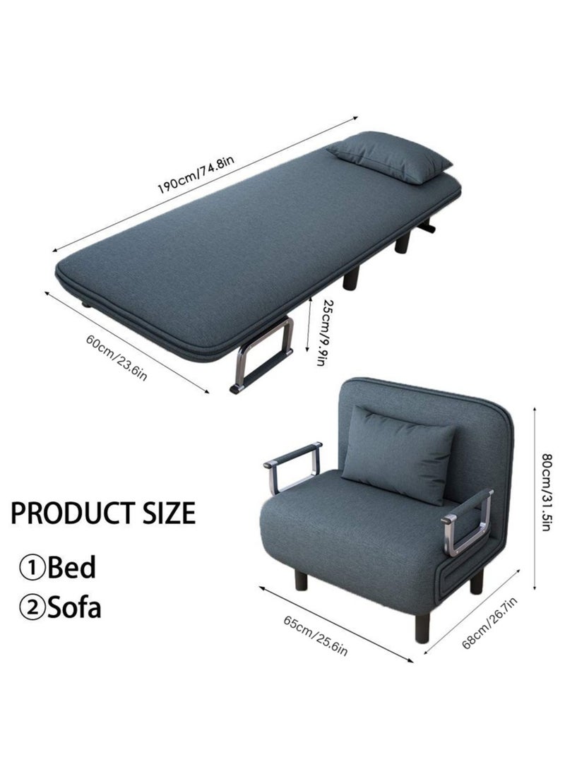 XiuWoo Convertible Chair Bed, Tri-Fold Sofa Bed with Adjustable Backrest & Pillow, Leisure Chaise Lounge Couch with Sturdy Steel Frame for Home & Office, Comfortable Sleeper Chair 65 * 190cm Blue  - Image 5