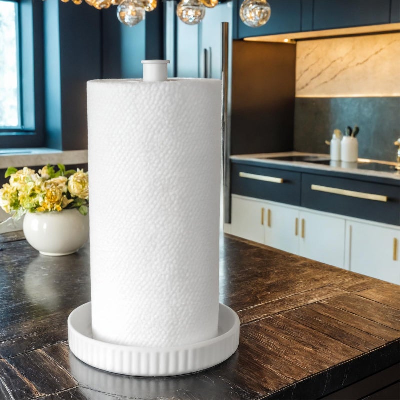 VROOMIUM Paper Towel Holder Countertop Ceramic Base EasytoClean 15 lbs 7 B x 125 H Stable Elegant and Durable Kitchen Roll Stand Chic White - Image 2
