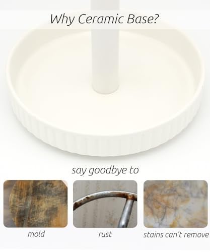 VROOMIUM Paper Towel Holder Countertop Ceramic Base EasytoClean 15 lbs 7 B x 125 H Stable Elegant and Durable Kitchen Roll Stand Chic White - Image 3