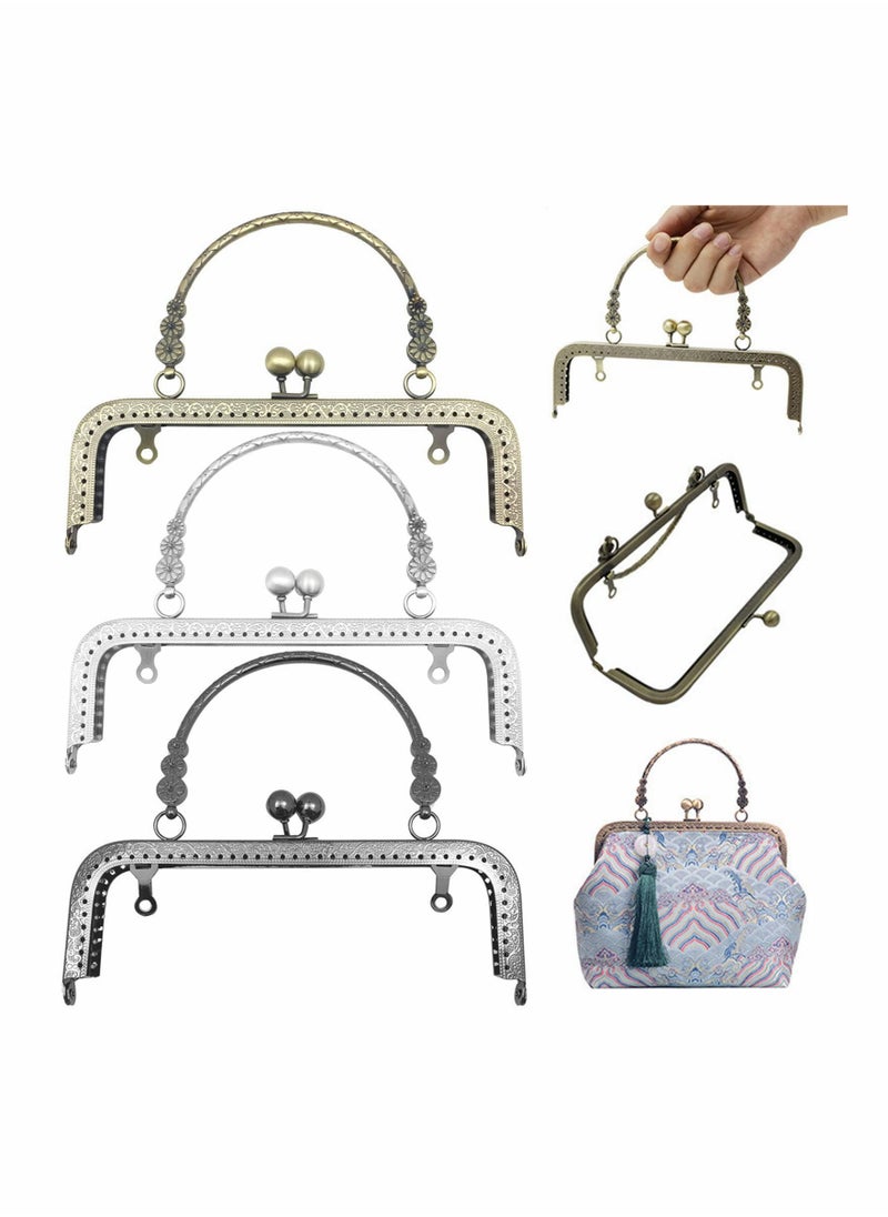 KASTWAVE Purse Frame for Bag Making, 3 Pcs Metal Frame Purse DIY Craft Kiss Clasp Lock Coin Bag Square Retro Frame Clutch Frame Purse for Purse Making, DIY Handle Bag Sewing 18cm  - Image 1