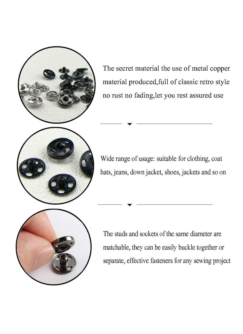 Dreamlover Dreamlover 10mm Black Snap Button Fastener Sew on Snap Buttons Press Button for Sewing Clothing Art and Crafts Spring Press Studs Popper Button Rust Proof (Pack of 50 Snap Buttons)  - Image 5