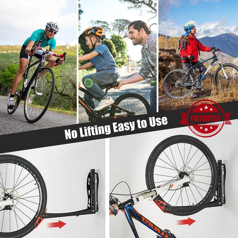 Ultrawall BIKEPAL Swivel Bike Racks, No Lift Wall Mounted Bike Storage Solution for Home & Garage, 2 Pack - Image 2