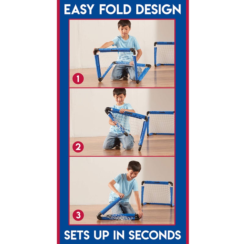 Franklin Sports Indoor Mini Goal Sports Set - 3 in 1 Kids Indoor Goal Set - Indoor Mini Floor Hockey, Knee Hockey, and Mini Soccer Set for Kids, Blue, 22 x 17.5-Inch - Image 5