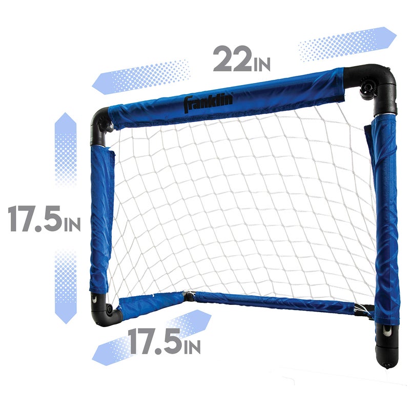 Franklin Sports Indoor Mini Goal Sports Set - 3 in 1 Kids Indoor Goal Set - Indoor Mini Floor Hockey, Knee Hockey, and Mini Soccer Set for Kids, Blue, 22 x 17.5-Inch - Image 2