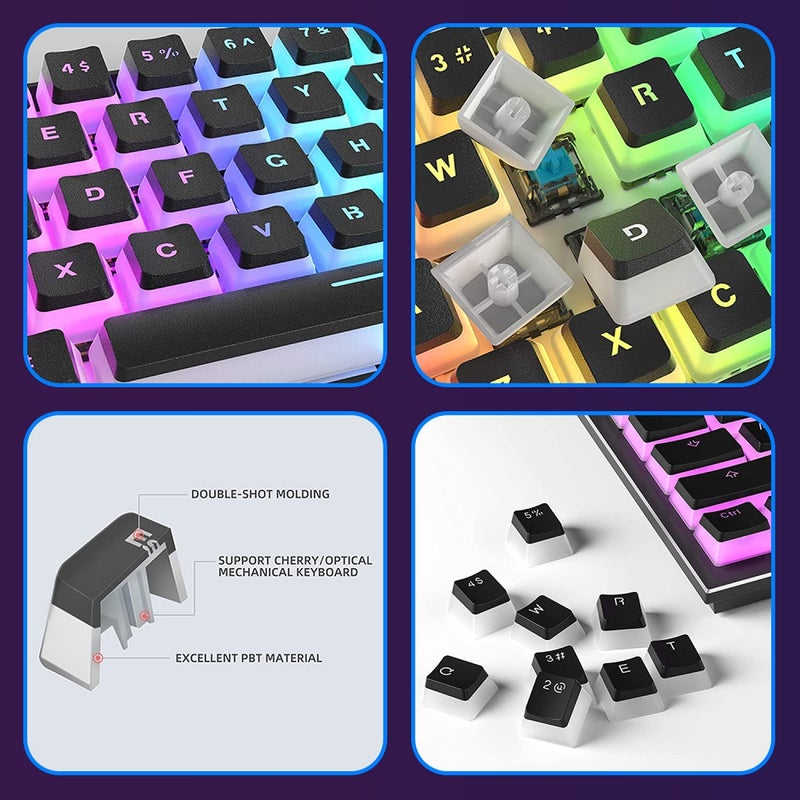 ETZIN Pudding Keycaps Set PBT Double Shot OEM Profile for Gaming Mechanical Keyboard MX Switches Universal Compatiability for 61 87TKL 104 108 Keyboard (Only Keycaps), (Black) - Image 2
