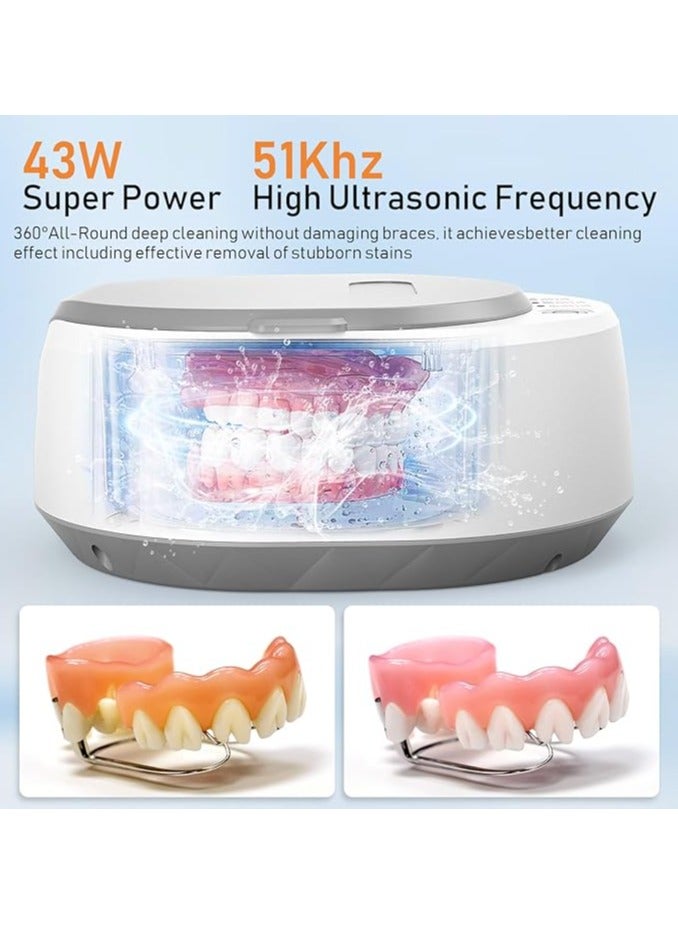 AROAQ Ultrasonic Retainer Cleaner, 340ml 51KHz Ultrasonic Jewellery Ultrasonic Cleaner Portable Mini Ultrasonic Cleaning Machine for Dentures  Mouth Guard Invisalign Whitening Tray Pacifiers Home Dental Care - Image 2