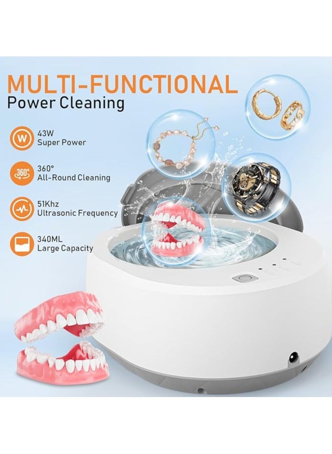 AROAQ Ultrasonic Retainer Cleaner, 340ml 51KHz Ultrasonic Jewellery Ultrasonic Cleaner Portable Mini Ultrasonic Cleaning Machine for Dentures  Mouth Guard Invisalign Whitening Tray Pacifiers Home Dental Care - Image 5